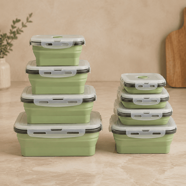 Collapsible Silicone Food Storage Containers 4-pack Green For Meal Prep ...