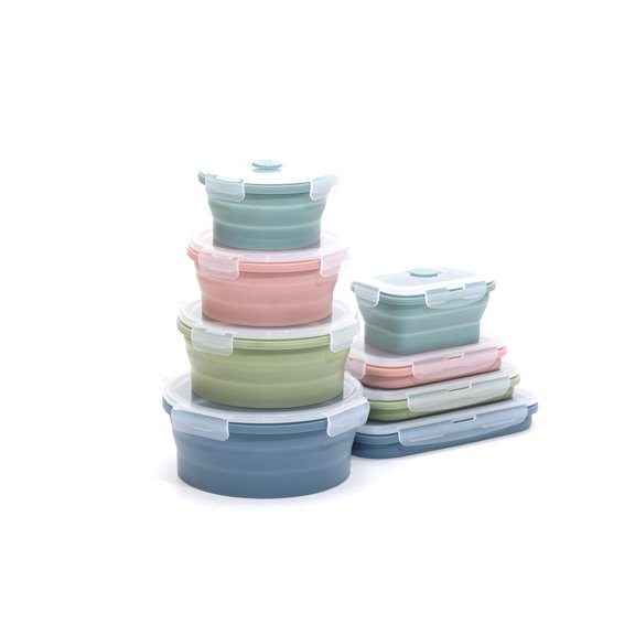 Collapsible Silicone Food Storage Containers Indigo 8-Piece