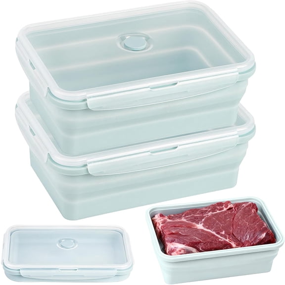 Collapsible Silicone Food Storage Containers With Lids & Air Vent, Foldable Marinade Container for Kitchen, Camping, Dishwasher, Microwave, Freezer Safe, BPA Free