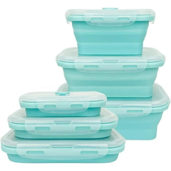 Collapsible Silicone Food Storage Containers with Lids, Silicone Lunch Box Containers Set of 3 for Kitchen,Microwave & Dishwasher & Freezer Safe, BPA Free (Square Blue)