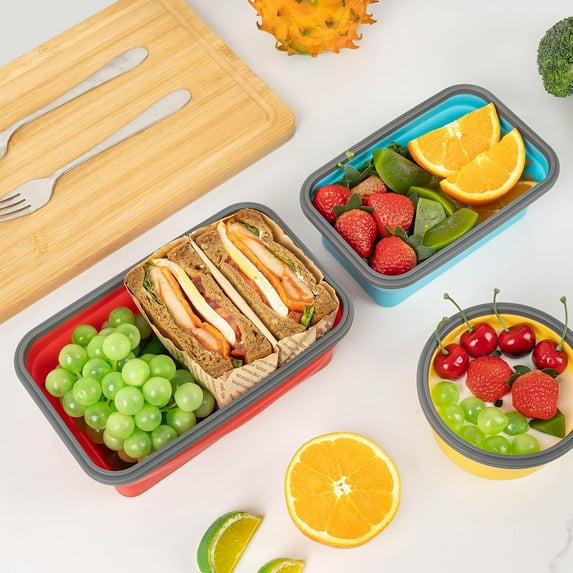Collapsible Silicone Food Storage Containers Set with Lid & Air Vent ...