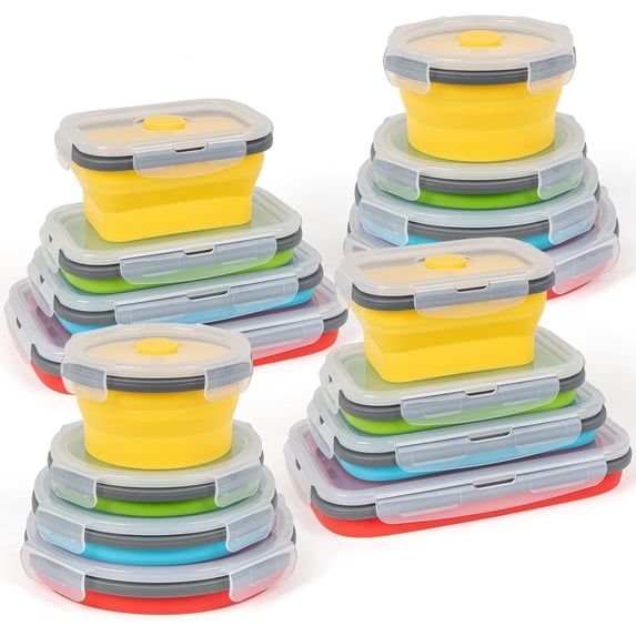 Collapsible Silicone Food Storage Containers Set with Lid & Air Vent ...