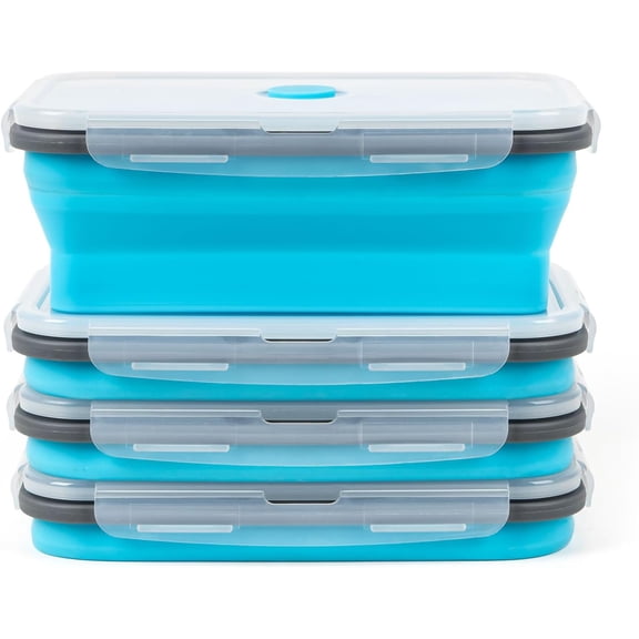 Collapsible Silicone Food Storage Containers Set with Lid & Air Vent,Foldable Lunch Containers(4PCS,Blue,40oz)