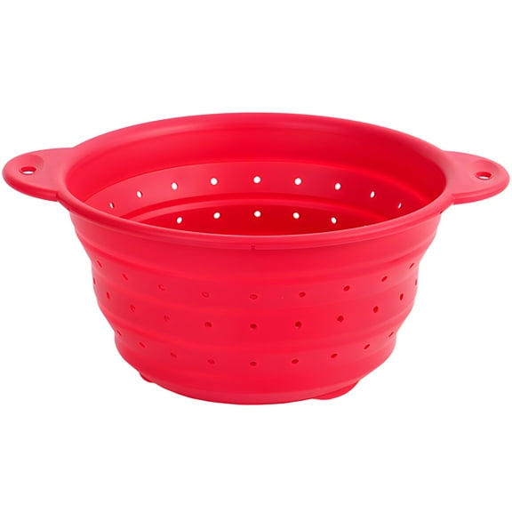 Collapsible Silicone Food Strainer, 1 Pc Multipurpose High-Temperature Kitchen and Outdoor Basket, Red Large Size, Ideal for Washing Vegetables, Fruits, and Drainage