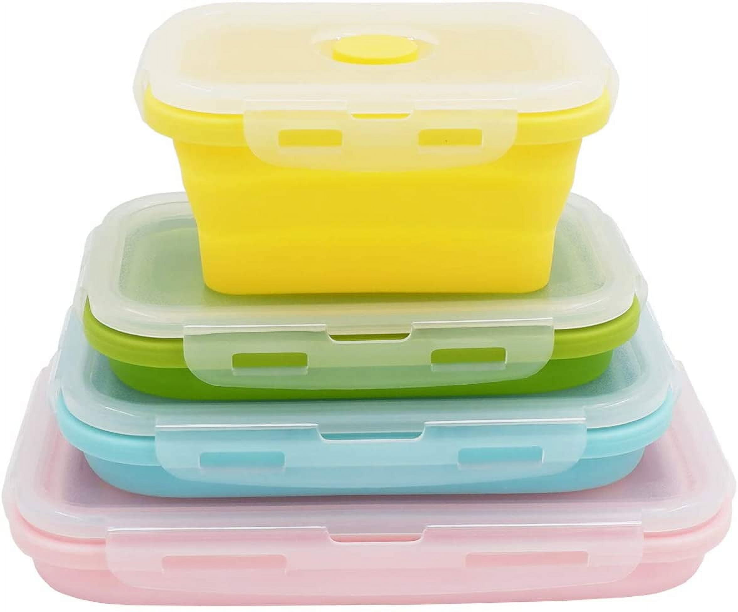 Collapsible Silicone Lunch Bento Box, Portable Food Storage Container Outdoor Picnic Box Space Saving, Microwave, Dishwasher and Freezer Safe, 3 Pcs Set (Four Colors Set)