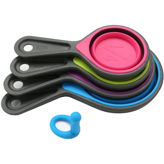 Collapsible Silicone Measuring Cups with 60ml/80ml/125ml/250ml - 4 Piece Set Kitchen Measuring Tools (4 Colors)