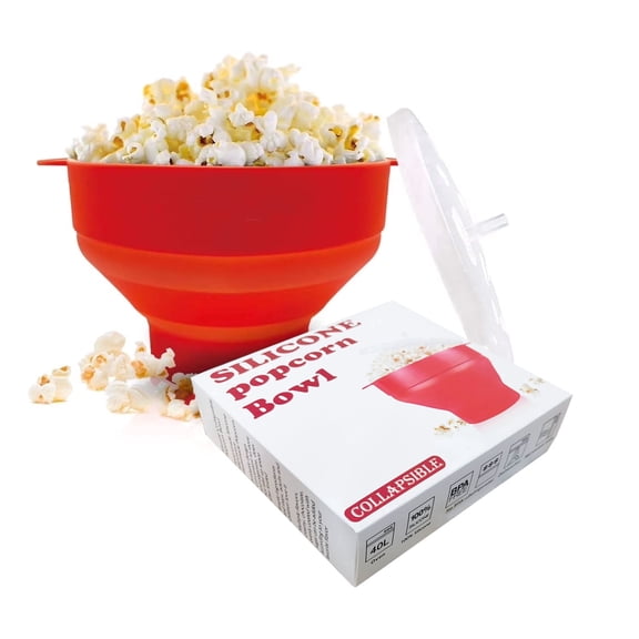Collapsible Silicone Microwave Hot Air Popcorn Popper Bowl,Microwave Popcorn Popper with Lid and Handles - Red