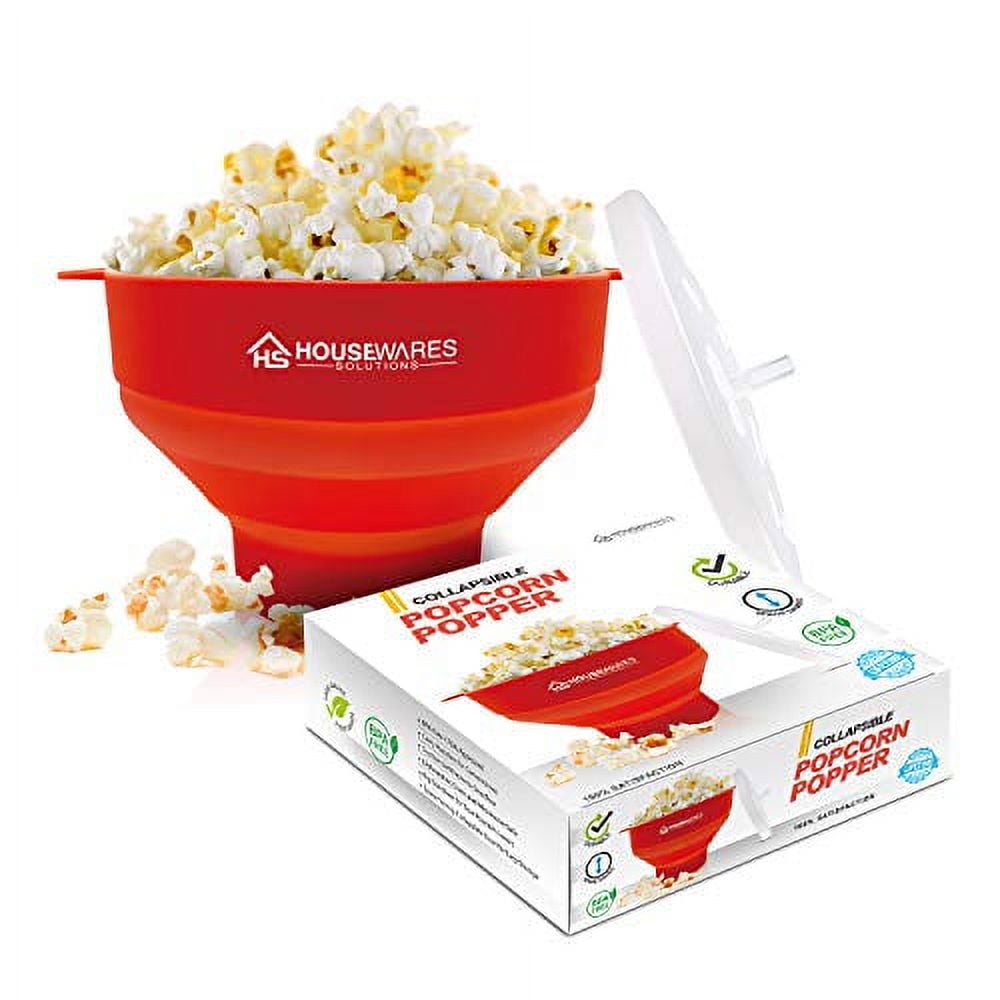 Red Collapsible Silicone Microwave Popcorn Popper with Lid and Handles