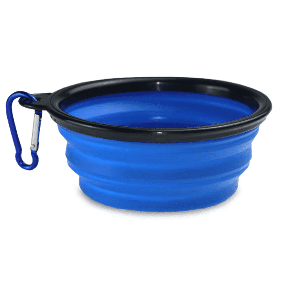 Collapsible Silicone Pet Bowl with Carabiner for Pets, Blue
