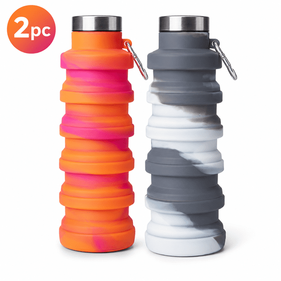 Collapsible Silicone Travel Cup 2-Pack with Lid, Food-Grade Foldable Portable Outdoor Drink Cup, Reusable Space-Saving Camping Water Cup for Hiking, Gym, Travel, Tie-Dye Color Series