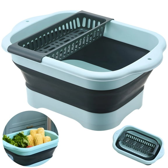 Collapsible Sink Camping, Portable Foldable Wash Basin, with Integrated Drain Plug and Draining Basket, Multi-Use Dish Tub for Kitchen RV Outdoor