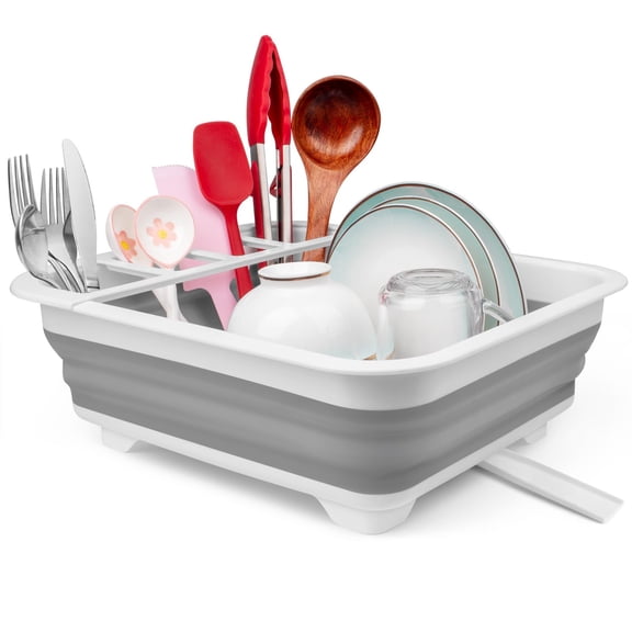 Collapsible Over Sink Dish Drying Rack with Removable Drainboard, Portable Space Saving Dish Drainer Organizer Basket, Multi-Use Kitchen Counter Storage Accessory for RV, Campers & Travel Trailers