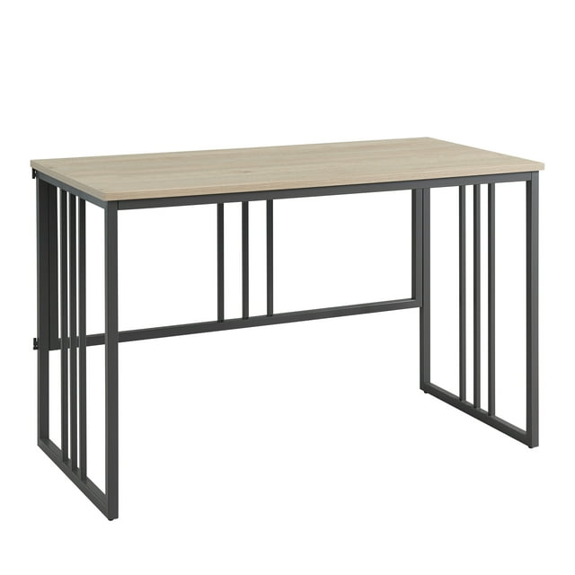 Collapsible Slatted Mission Writing Computer Desk, Space Saving for Bedroom, Home Office, Small Spaces, Fully Assembled, White Oak/Gunmetal – Leick Home, 70001-WOGM