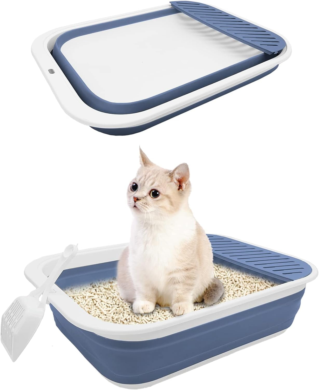 Collapsible Small Cat Litter Box for Kittens Open Potty Pan Foldable