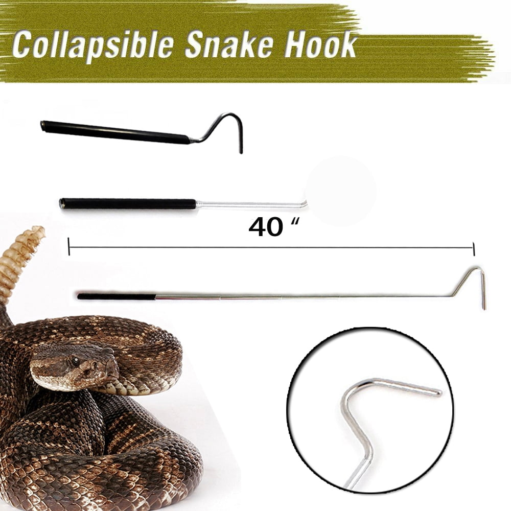 Collapsible Snake Hook,iClover Retractable Stainless Steel Snake Hook  Adjustable Telescoping Portable Reptile Tool (from 11.4 to 39.3) Handle  Corn Snakes Kingsnakes and Other Small Snakes 