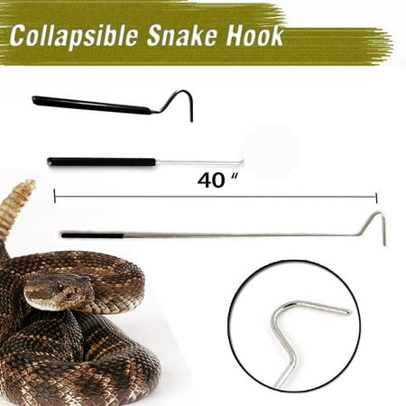 Collapsible Snake Hook,iClover Retractable Stainless Steel Snake Hook Adjustable Telescoping Portable Reptile Tool (from 11.4" to 39.3") Handle Corn Snakes Kingsnakes and Other Small Snakes