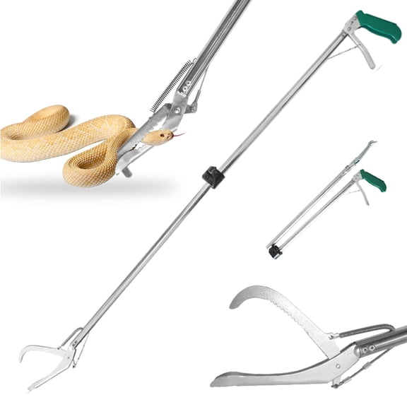 Collapsible Snake Tongs, 25"-47" Stainless Steel Snake Hook with Wide Jaw Reptile Grabber Catcher with Non-slip Grip