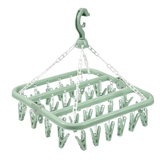 Collapsible Sock Drying Rack with 32 Clips - Multi-Functional Windproof Laundry Clothes Hanger for Socks, Underwear, Baby Clothes - Space Saving Plastic Drip Hanger for Indoor Outdoor Use,Green