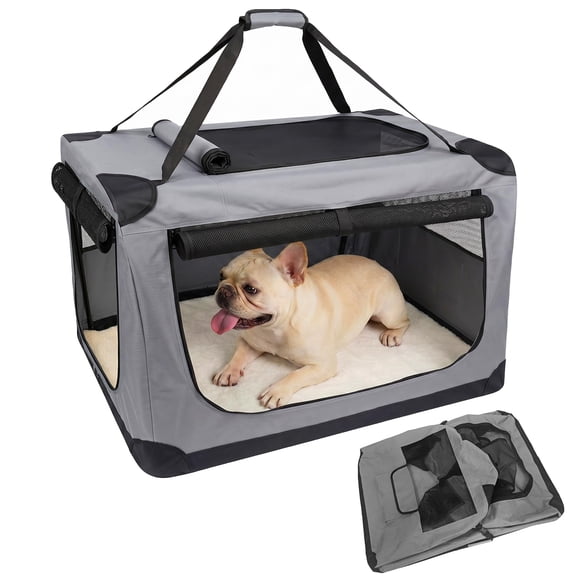 Collapsible Soft Dog Crate, Portable 3-Door Travel Kennel with Washable Cover