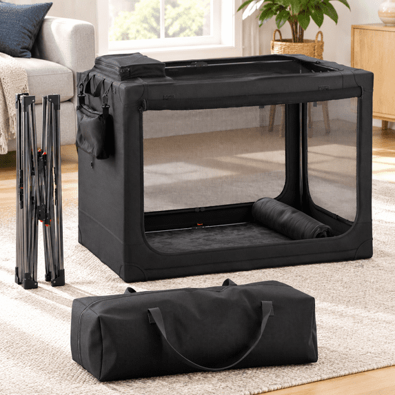 Collapsible Soft Sided Dog Crate, Black, 30.0"L x 21.2"W x 21.2"H ...