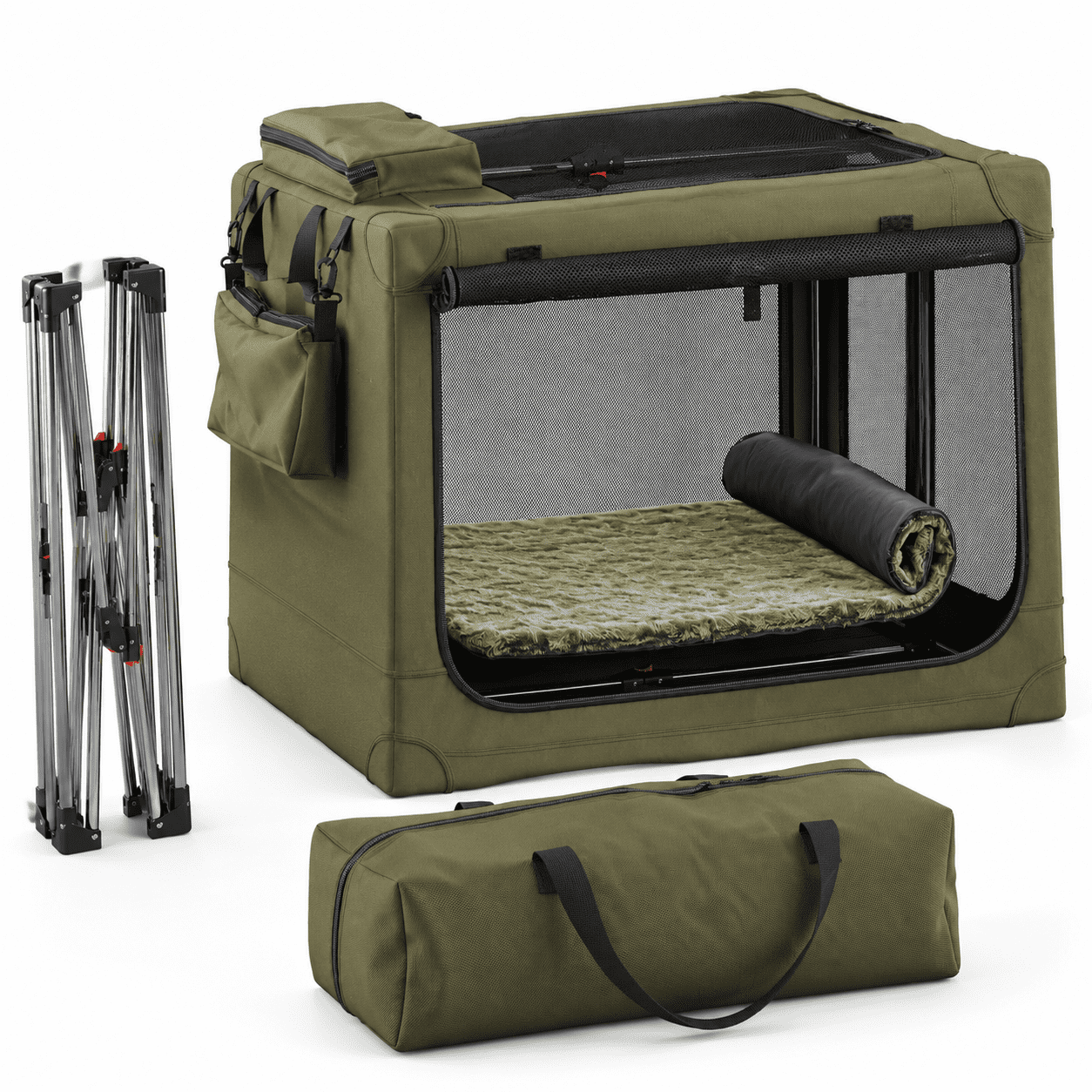 Collapsible Soft Sided Dog Crate, Green, 30.0"L x 21.2"W x 21.2"H ...
