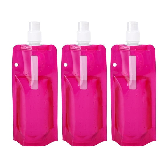 Collapsible Sports Water Bottle 3 Pack - Foldable Leak Proof Travel Bottles for Camping Hiking, 480mL BPA Free Portable Water Pouch with Carabiner, Outdoor Hydration Gifts