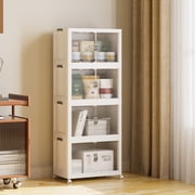 Collapsible Stackable 65Gal 260Qt Storage Bins with Lids, 4-Tier 22" W Folding Plastic Storage Box with Doors for Closet Organization, White 22" x 13" x 50"