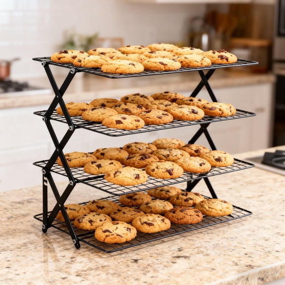 Collapsible Stackable Metal Wire Cooling Rack with 4 Adjustable Positions, Multifunctional Baking Drying Rack for Cakes, Baking and Camping Grilling