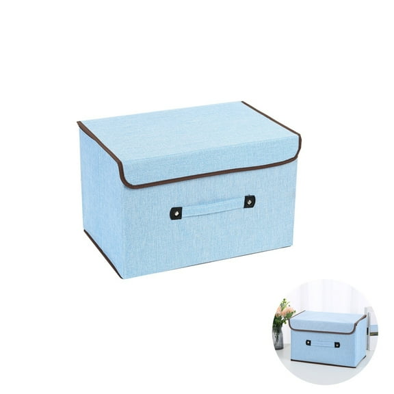 Collapsible Stackable Storage Bin,10.6x7.9x6.7In Reusable Foldable Storage Bin for Clothes,HXRH Stackable Basket with Cover Handle,1Pc,Blue