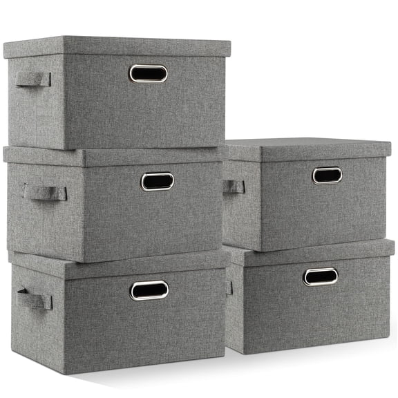 Collapsible Stackable Storage Bins Gray1 Medium -5 Pack