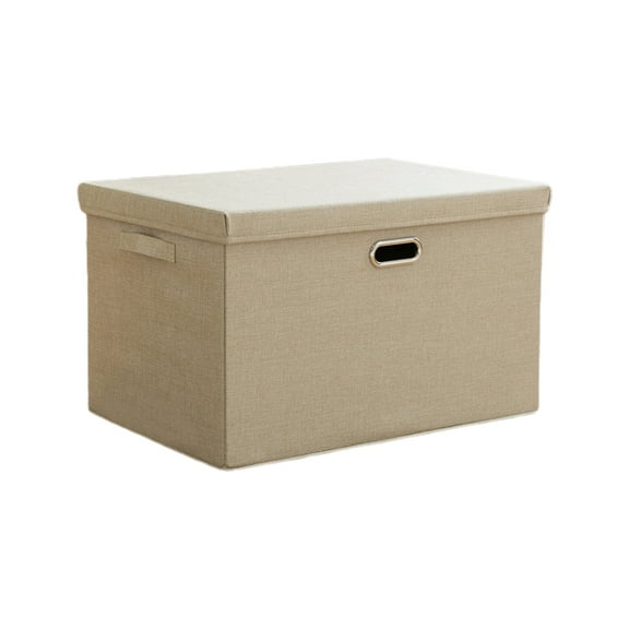 Collapsible Stackable Storage Bins with Lids, Foldable Fabric Closet Storage Boxes with Lids, Heavy-duty Linen Cube Baskets (Beige)