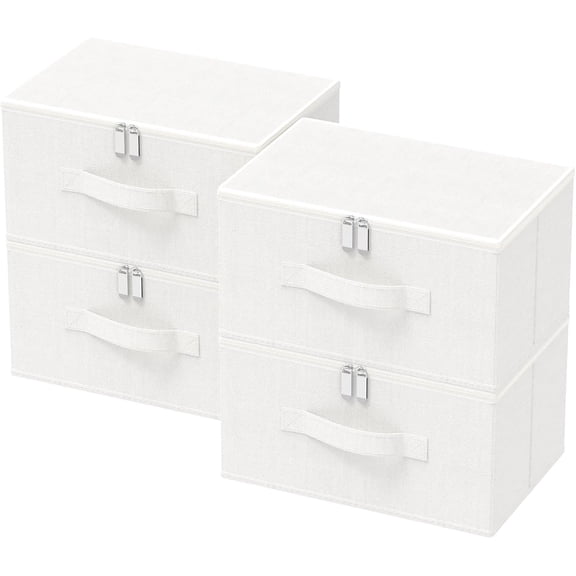 Collapsible Stackable Storage Bins with Zipper and Lid, Cube Organizer Basket, 4 Pack, White, 11.8 x 7.9 x 6.3 Inches
