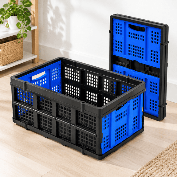 Collapsible Stackable Storage Crates 2 Pack, 49L Each, 22.99 x 17.01 x 5.98 Inches