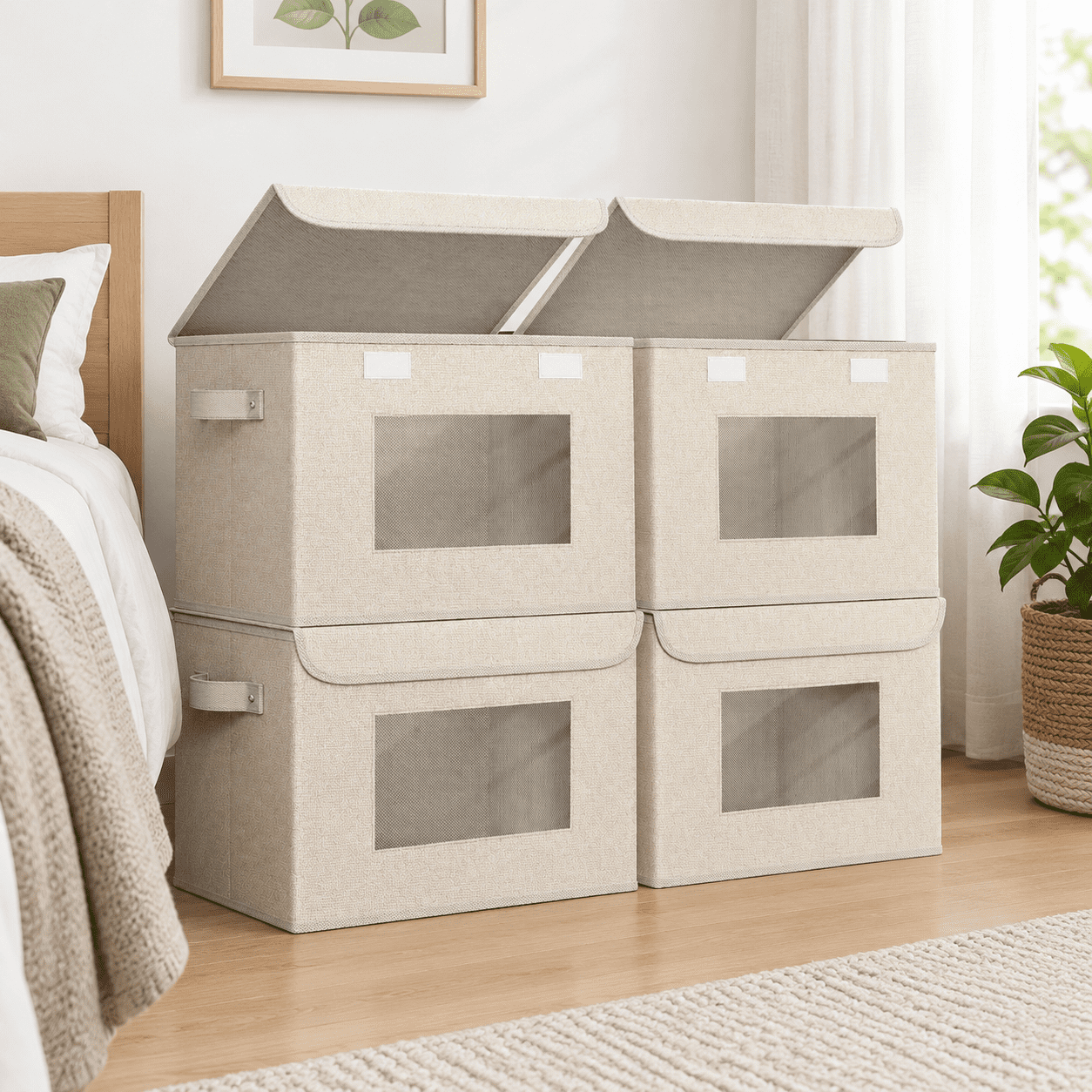 Collapsible Stackable Storbwith Lids 4 Pack Beige - Walmart.com
