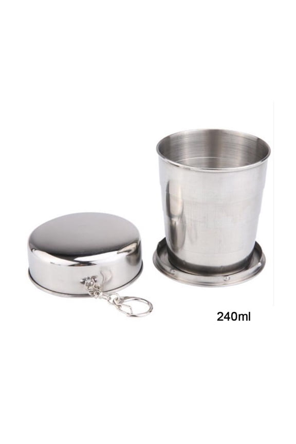 Collapsible Stainless Steel Camping Mug with Key Ring Perfect for Outdoor Travel and Hiking (2PCS)