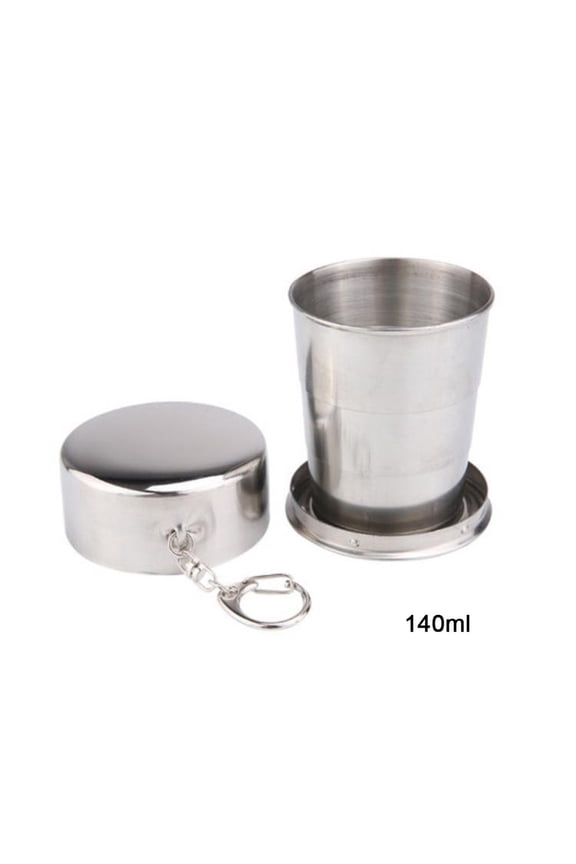 Collapsible Stainless Steel Camping Mug with Key Ring, Perfect for Outdoor Travel and Hiking