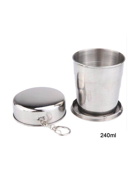 Collapsible Stainless Steel Camping Mug with Key Ring, Perfect for Outdoor Travel and Hiking