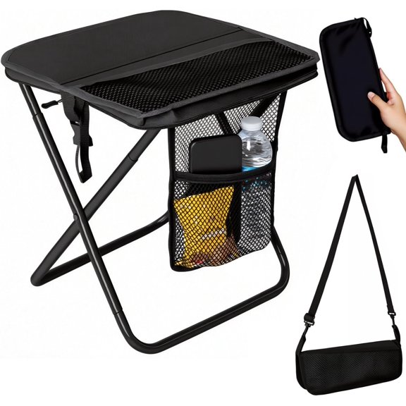 Collapsible Stool, 2-in-1 Foldable Stool Backpack, Portable Folding Stool Chair with Adjustable Shoulder Strap & Storage Mesh Bag, Lightweight Camping Stool for Fishing Travel Hiking Picnic (Black)
