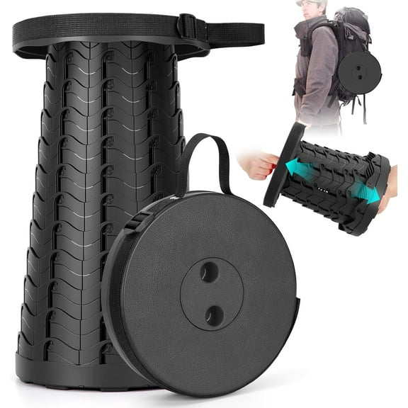 Collapsible Stool, Folding Chair - Upgraded Portable Chair with Load Capacity 400lbs, Portable Stool for Camping Fishing Hiking - Folding Tool with Carrying Straps,Gifts for Fisherman (Black)