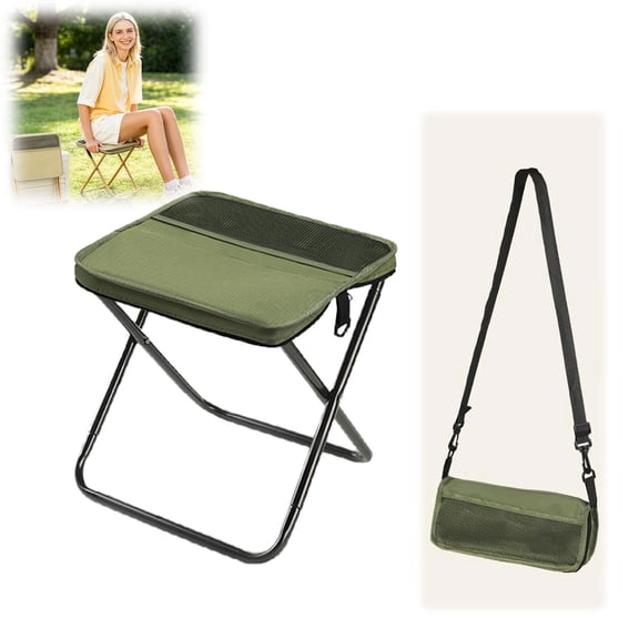 Collapsible Stool, Portable Folding Chair for Camping & Hiking, Lightweight Backpack Stool, 265lbs Capacity, Waterproof Storage Pockets, Quick Setup