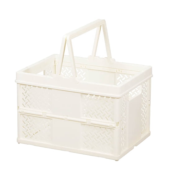 Collapsible Storage Basket, Foldable Picnic Basket Portable Tote, Organizer Bin For Outdoor Picnics, Home Storage, Grocery Shopping - White