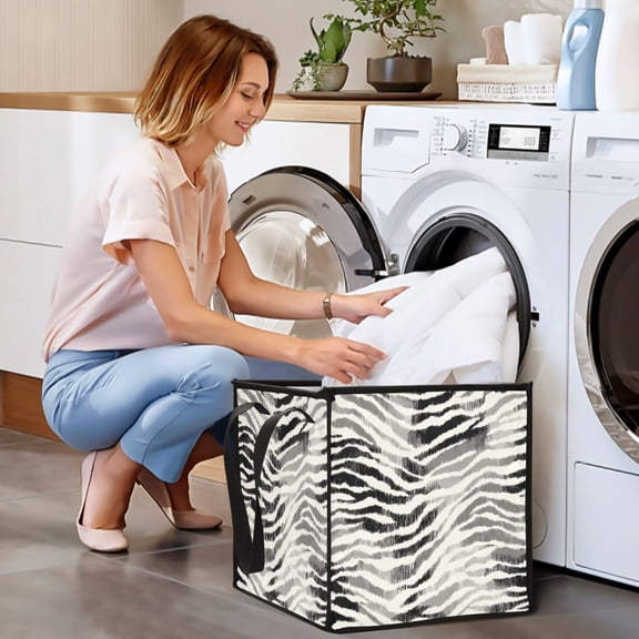 Collapsible Storage Basket Laundry Hamper Portable Organizer Bin For Home Storage An Zebra-like Pattern