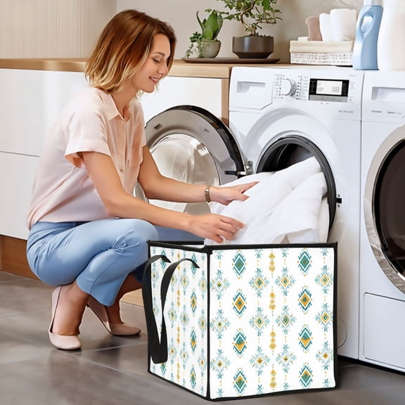 Collapsible Storage Basket Laundry Hamper Portable Organizer Bin For Home Storage Aztec Pattern