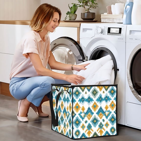Collapsible Storage Basket Laundry Hamper Portable Organizer Bin For Home Storage Aztec Print Pattern