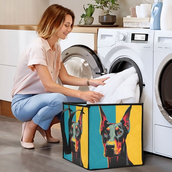 Collapsible Storage Basket Laundry Hamper Portable Organizer Bin For Home Storage Black Doberman