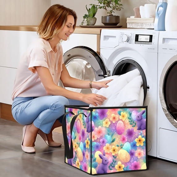 Collapsible Storage Basket Laundry Hamper Portable Organizer Bin For Home Storage Easter Pattern