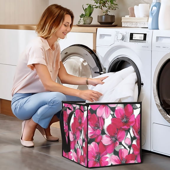 Collapsible Storage Basket Laundry Hamper Portable Organizer Bin For Home Storage Fuchsia