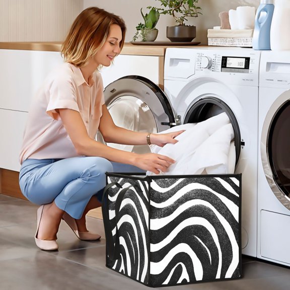 Collapsible Storage Basket Laundry Hamper Portable Organizer Bin For Home Storage Hand-drawn Ink Zebra Pattern