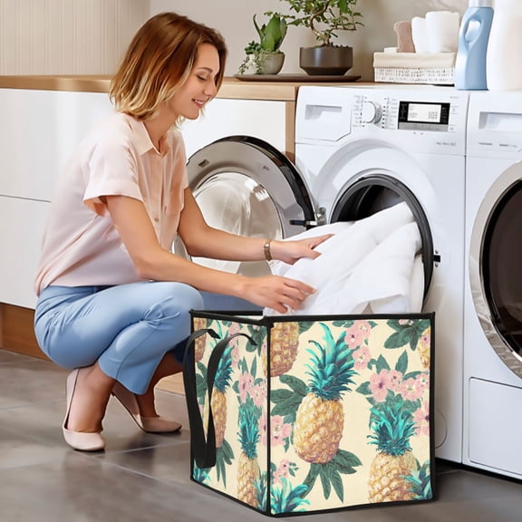 Collapsible Storage Basket Laundry Hamper Portable Organizer Bin For Home Storage Pineapple-patterned