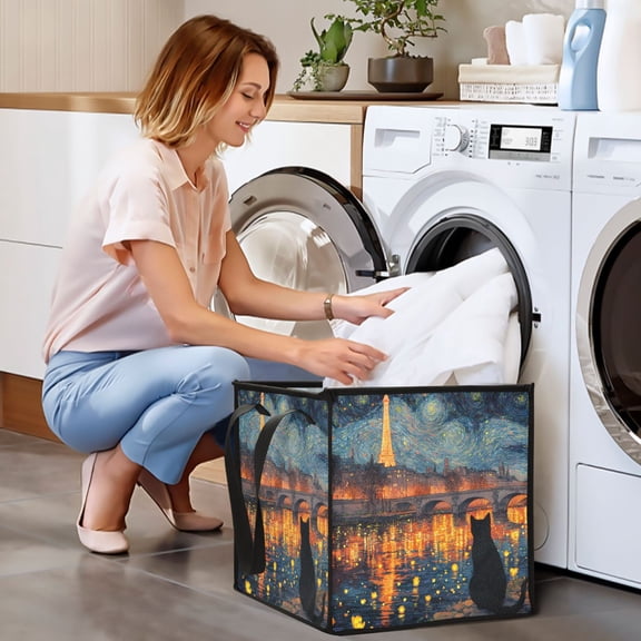 Collapsible Storage Basket Laundry Hamper Portable Organizer Bin For Home Storage Seine River in Paris